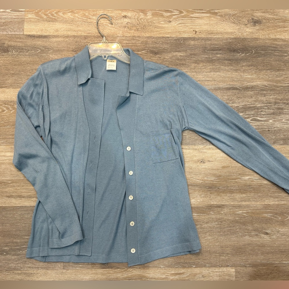 Vintage MALO Italy Silk Knit Button-down collared Cardigan Small Light Blue